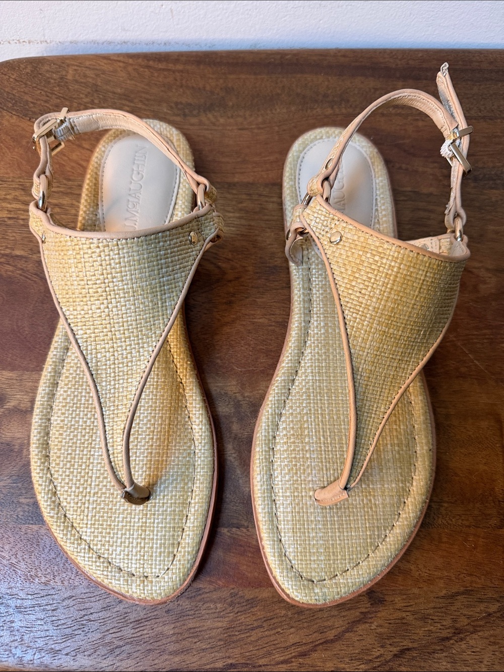 J.McLaughlin Nolita Woven T-Strap Slingback Sandals in Beige New 8.5